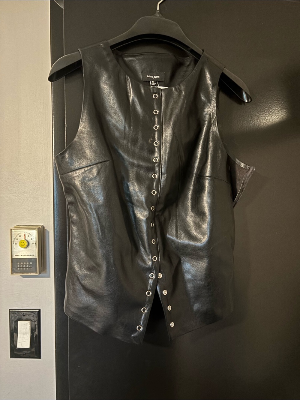 Black Faux Leather Snap-Front Top M NWT